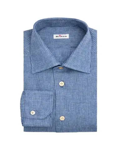 Kiton Men's Micro-Check Linen Blend Dress Shirt | Thumbnail 1 Kiton Men's Micro-Check Linen Blend Dress Shirt | Thumbnail 1
