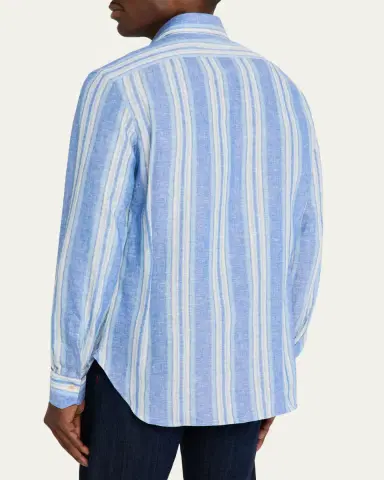 Kiton Men's Linen Blend Wide Stripe Button-Down Shirt | Thumbnail 3 Kiton Men's Linen Blend Wide Stripe Button-Down Shirt | Thumbnail 3