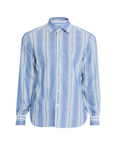 Kiton Men's Linen Blend Wide Stripe Button-Down Shirt | Thumbnail 1 Kiton Men's Linen Blend Wide Stripe Button-Down Shirt | Thumbnail 1
