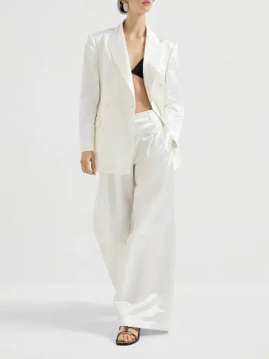 Brunello Cucinelli Women's Cotton and Silk Satin Blazer with Monili - White | Thumbnail 6 Brunello Cucinelli Women's Cotton and Silk Satin Blazer with Monili - White | Thumbnail 6