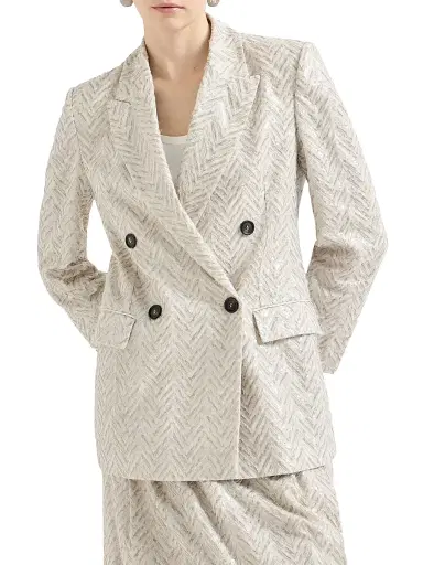 Brunello Cucinelli Women's Dazzling Maxi Chevron Embroidery Blazer in Linen - Beige | Thumbnail 2 Brunello Cucinelli Women's Dazzling Maxi Chevron Embroidery Blazer in Linen - Beige | Thumbnail 2