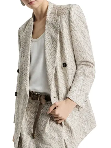 Brunello Cucinelli Women's Dazzling Maxi Chevron Embroidery Blazer in Linen - Beige | Thumbnail 4 Brunello Cucinelli Women's Dazzling Maxi Chevron Embroidery Blazer in Linen - Beige | Thumbnail 4