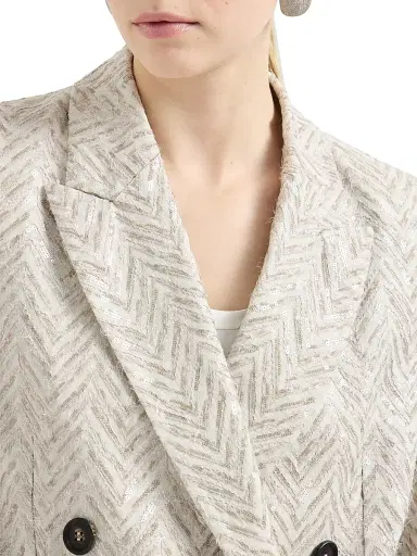 Brunello Cucinelli Women's Dazzling Maxi Chevron Embroidery Blazer in Linen - Beige | Thumbnail 5 Brunello Cucinelli Women's Dazzling Maxi Chevron Embroidery Blazer in Linen - Beige | Thumbnail 5