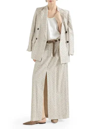 Brunello Cucinelli Women's Dazzling Maxi Chevron Embroidery Blazer in Linen - Beige | Thumbnail 6 Brunello Cucinelli Women's Dazzling Maxi Chevron Embroidery Blazer in Linen - Beige | Thumbnail 6