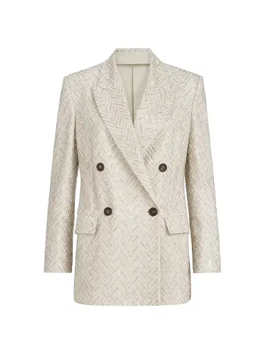 Brunello Cucinelli Women's Dazzling Maxi Chevron Embroidery Blazer in Linen - Beige | Thumbnail 1 Brunello Cucinelli Women's Dazzling Maxi Chevron Embroidery Blazer in Linen - Beige | Thumbnail 1