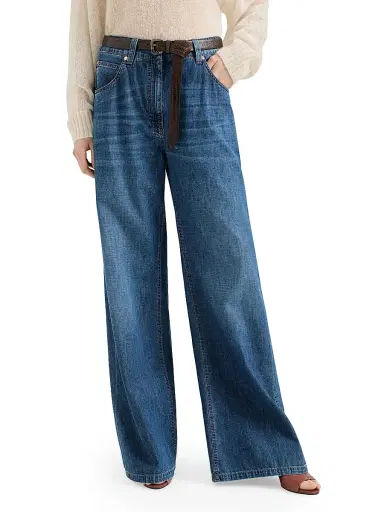 Brunello Cucinelli Women's Lightweight Denim Baggy Trousers with Monili - Denim | Thumbnail 2 Brunello Cucinelli Women's Lightweight Denim Baggy Trousers with Monili - Denim | Thumbnail 2