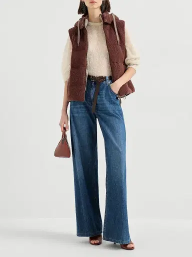 Brunello Cucinelli Women's Lightweight Denim Baggy Trousers with Monili - Denim | Thumbnail 6 Brunello Cucinelli Women's Lightweight Denim Baggy Trousers with Monili - Denim | Thumbnail 6