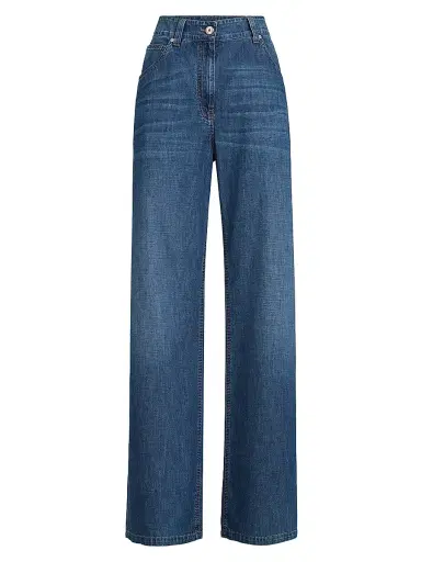 Brunello Cucinelli Women's Lightweight Denim Baggy Trousers with Monili - Denim | Thumbnail 1 Brunello Cucinelli Women's Lightweight Denim Baggy Trousers with Monili - Denim | Thumbnail 1