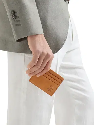 Brunello Cucinelli Men's Nubuck Card Holder - Cognac | Thumbnail 2 Brunello Cucinelli Men's Nubuck Card Holder - Cognac | Thumbnail 2