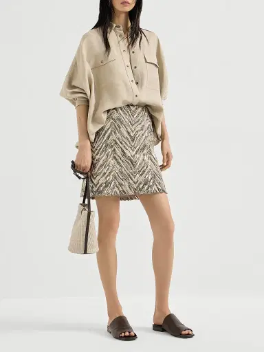 Brunello Cucinelli Women's Dazzling Chevron Embroidery Mini Skirt - Brown | Thumbnail 6 Brunello Cucinelli Women's Dazzling Chevron Embroidery Mini Skirt - Brown | Thumbnail 6