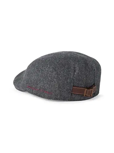 Brunello Cucinelli Men's Virgin Wool Flannel Flat Cap with Embroidered Logo - Dark Grey | Thumbnail 2 Brunello Cucinelli Men's Virgin Wool Flannel Flat Cap with Embroidered Logo - Dark Grey | Thumbnail 2