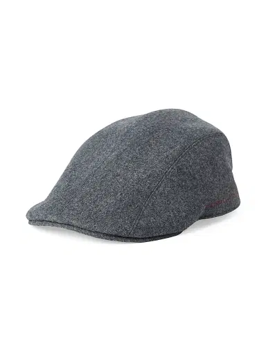 Brunello Cucinelli Men's Virgin Wool Flannel Flat Cap with Embroidered Logo - Dark Grey | Thumbnail 1 Brunello Cucinelli Men's Virgin Wool Flannel Flat Cap with Embroidered Logo - Dark Grey | Thumbnail 1