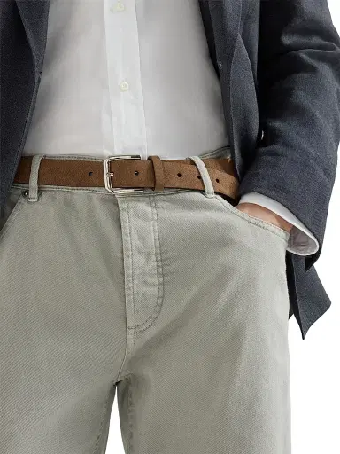 Brunello Cucinelli Men's Reversed Leather Belt with Square Buckle and Tip - Chestnut - Size 38 | Thumbnail 2 Brunello Cucinelli Men's Reversed Leather Belt with Square Buckle and Tip - Chestnut - Size 38 | Thumbnail 2