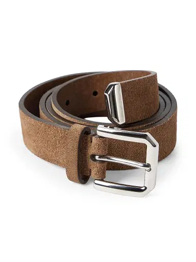 Brunello Cucinelli Men's Reversed Leather Belt with Square Buckle and Tip - Chestnut - Size 38 | Thumbnail 3 Brunello Cucinelli Men's Reversed Leather Belt with Square Buckle and Tip - Chestnut - Size 38 | Thumbnail 3