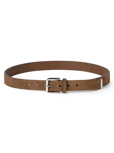 Brunello Cucinelli Men's Reversed Leather Belt with Square Buckle and Tip - Chestnut - Size 38 | Thumbnail 1 Brunello Cucinelli Men's Reversed Leather Belt with Square Buckle and Tip - Chestnut - Size 38 | Thumbnail 1