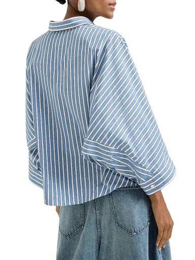 Brunello Cucinelli Women's Cotton Shadow Stripe Poplin Shirt with Monili - Azure | Thumbnail 3 Brunello Cucinelli Women's Cotton Shadow Stripe Poplin Shirt with Monili - Azure | Thumbnail 3