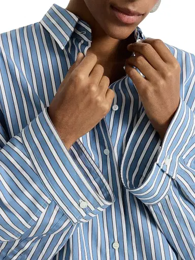 Brunello Cucinelli Women's Cotton Shadow Stripe Poplin Shirt with Monili - Azure | Thumbnail 5 Brunello Cucinelli Women's Cotton Shadow Stripe Poplin Shirt with Monili - Azure | Thumbnail 5