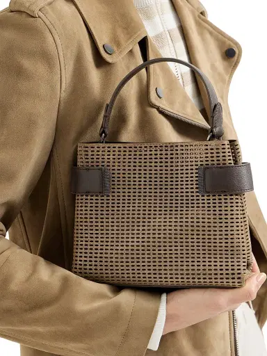 Brunello Cucinelli Women's Essence Top Handle Bag in Sparkling Leather Net with Monili - Brown | Thumbnail 2 Brunello Cucinelli Women's Essence Top Handle Bag in Sparkling Leather Net with Monili - Brown | Thumbnail 2