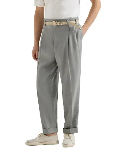Brunello Cucinelli Men's Linen, Virgin Wool and Mohair Gabardine Trousers with Double Pleats | Thumbnail 2 Brunello Cucinelli Men's Linen, Virgin Wool and Mohair Gabardine Trousers with Double Pleats | Thumbnail 2