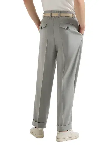 Brunello Cucinelli Men's Linen, Virgin Wool and Mohair Gabardine Trousers with Double Pleats | Thumbnail 3 Brunello Cucinelli Men's Linen, Virgin Wool and Mohair Gabardine Trousers with Double Pleats | Thumbnail 3
