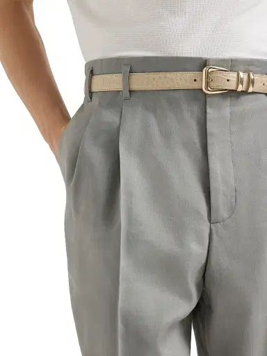 Brunello Cucinelli Men's Linen, Virgin Wool and Mohair Gabardine Trousers with Double Pleats | Thumbnail 4 Brunello Cucinelli Men's Linen, Virgin Wool and Mohair Gabardine Trousers with Double Pleats | Thumbnail 4