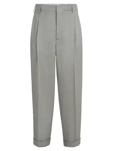 Brunello Cucinelli Men's Linen, Virgin Wool and Mohair Gabardine Trousers with Double Pleats | Thumbnail 1 Brunello Cucinelli Men's Linen, Virgin Wool and Mohair Gabardine Trousers with Double Pleats | Thumbnail 1