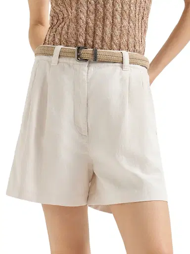 Brunello Cucinelli Women's Garment Dyed Cotton and Linen Cover Baggy Shorts - Chalk | Thumbnail 2 Brunello Cucinelli Women's Garment Dyed Cotton and Linen Cover Baggy Shorts - Chalk | Thumbnail 2