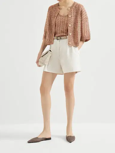 Brunello Cucinelli Women's Garment Dyed Cotton and Linen Cover Baggy Shorts - Chalk | Thumbnail 6 Brunello Cucinelli Women's Garment Dyed Cotton and Linen Cover Baggy Shorts - Chalk | Thumbnail 6