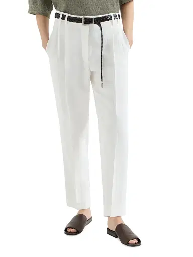 Brunello Cucinelli Women's Viscose and Linen Fluid Twill Slouchy Trousers - White | Thumbnail 2 Brunello Cucinelli Women's Viscose and Linen Fluid Twill Slouchy Trousers - White | Thumbnail 2