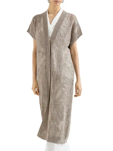 Brunello Cucinelli Women's Dazzling Water Lillies Long Cardigan in Linen and Cotton | Thumbnail 2 Brunello Cucinelli Women's Dazzling Water Lillies Long Cardigan in Linen and Cotton | Thumbnail 2