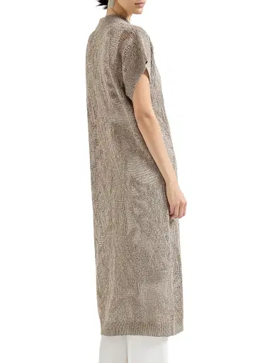Brunello Cucinelli Women's Dazzling Water Lillies Long Cardigan in Linen and Cotton | Thumbnail 3 Brunello Cucinelli Women's Dazzling Water Lillies Long Cardigan in Linen and Cotton | Thumbnail 3
