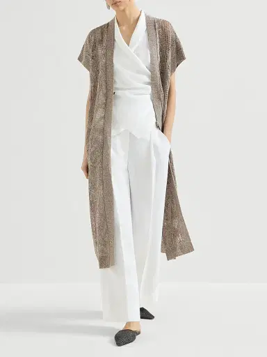 Brunello Cucinelli Women's Dazzling Water Lillies Long Cardigan in Linen and Cotton | Thumbnail 6 Brunello Cucinelli Women's Dazzling Water Lillies Long Cardigan in Linen and Cotton | Thumbnail 6