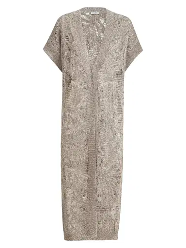 Brunello Cucinelli Women's Dazzling Water Lillies Long Cardigan in Linen and Cotton | Thumbnail 1 Brunello Cucinelli Women's Dazzling Water Lillies Long Cardigan in Linen and Cotton | Thumbnail 1