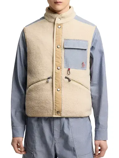 Moncler Grenoble Men's Vest in Teddy & Chambray - Light Beige | Thumbnail 2 Moncler Grenoble Men's Vest in Teddy & Chambray - Light Beige | Thumbnail 2