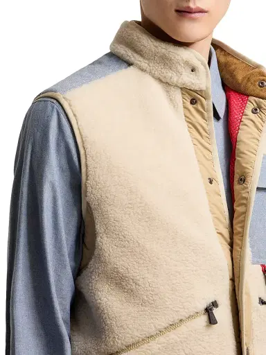 Moncler Grenoble Men's Vest in Teddy & Chambray - Light Beige | Thumbnail 4 Moncler Grenoble Men's Vest in Teddy & Chambray - Light Beige | Thumbnail 4