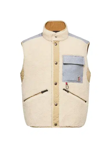Moncler Grenoble Men's Vest in Teddy & Chambray - Light Beige | Thumbnail 1 Moncler Grenoble Men's Vest in Teddy & Chambray - Light Beige | Thumbnail 1