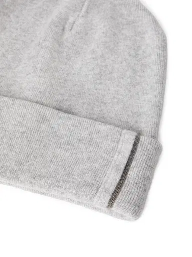 Brunello Cucinelli Women's Cashmere Rib Knit Beanie with Monili - Light Grey | Thumbnail 2 Brunello Cucinelli Women's Cashmere Rib Knit Beanie with Monili - Light Grey | Thumbnail 2