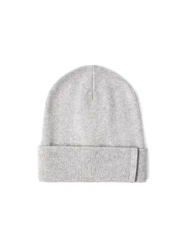 Brunello Cucinelli Women's Cashmere Rib Knit Beanie with Monili - Light Grey | Thumbnail 1 Brunello Cucinelli Women's Cashmere Rib Knit Beanie with Monili - Light Grey | Thumbnail 1