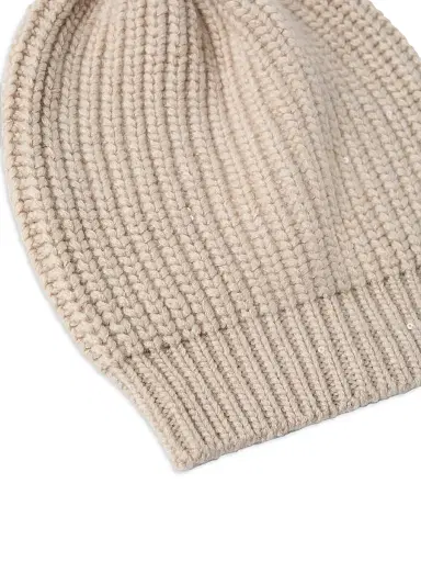 Brunello Cucinelli Women's Cashmere and Silk Diamond Yarn Knit Beanie - Beige | Thumbnail 2 Brunello Cucinelli Women's Cashmere and Silk Diamond Yarn Knit Beanie - Beige | Thumbnail 2