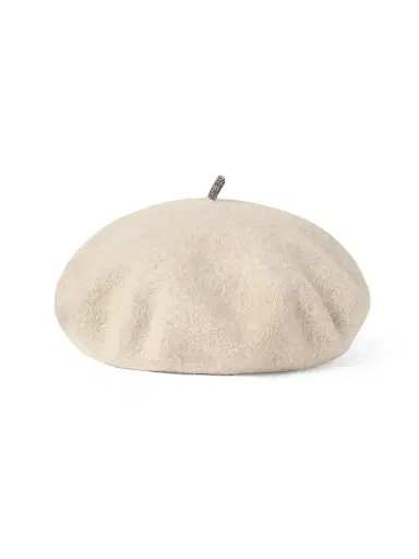 Brunello Cucinelli Women's Wool Beret with Precious Detail - Buff | Thumbnail 1 Brunello Cucinelli Women's Wool Beret with Precious Detail - Buff | Thumbnail 1