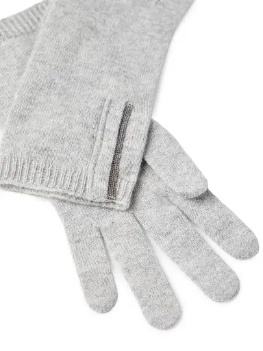 Brunello Cucinelli Women's Cashmere Knit Gloves with Monili - Light Grey - Size Small | Thumbnail 3 Brunello Cucinelli Women's Cashmere Knit Gloves with Monili - Light Grey - Size Small | Thumbnail 3