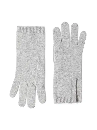 Brunello Cucinelli Women's Cashmere Knit Gloves with Monili - Light Grey - Size Small | Thumbnail 1 Brunello Cucinelli Women's Cashmere Knit Gloves with Monili - Light Grey - Size Small | Thumbnail 1