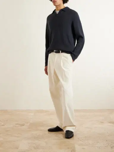 ELEVENTY Cotton and Silk-Blend Polo Sweater - Men | Thumbnail 2 ELEVENTY Cotton and Silk-Blend Polo Sweater - Men | Thumbnail 2