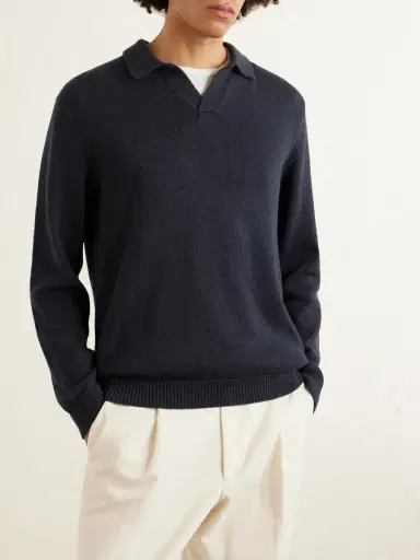 ELEVENTY Cotton and Silk-Blend Polo Sweater - Men | Thumbnail 3 ELEVENTY Cotton and Silk-Blend Polo Sweater - Men | Thumbnail 3