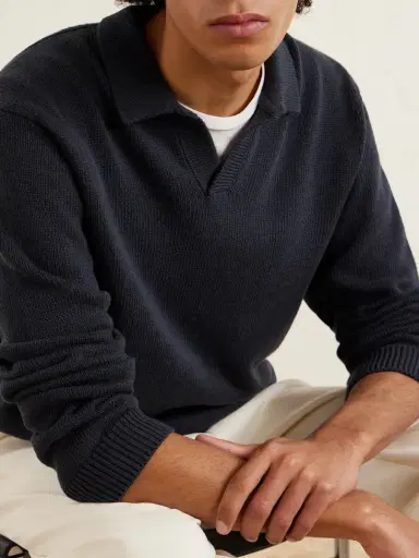 ELEVENTY Cotton and Silk-Blend Polo Sweater - Men | Thumbnail 5 ELEVENTY Cotton and Silk-Blend Polo Sweater - Men | Thumbnail 5