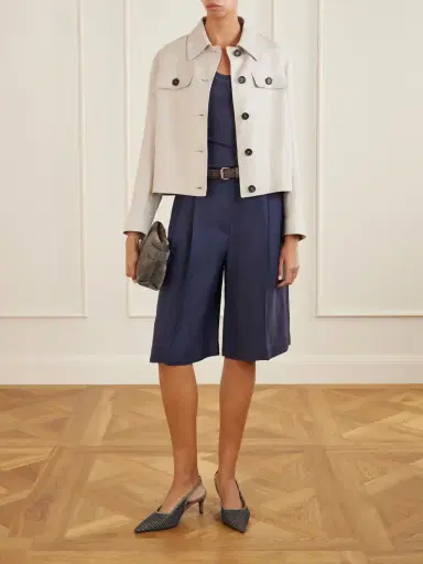 Brunello Cucinelli Bead-embellished Pleated Twill Shorts | Thumbnail 2 Brunello Cucinelli Bead-embellished Pleated Twill Shorts | Thumbnail 2