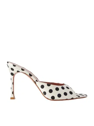 Amina Muaddi Alexa Polka-dot Satin Mules | Thumbnail 1 Amina Muaddi Alexa Polka-dot Satin Mules | Thumbnail 1