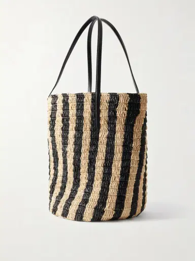 Valentino Garavani Vlogo Signature Small Leather-trimmed Striped Raffia Bucket Bag | Thumbnail 4 Valentino Garavani Vlogo Signature Small Leather-trimmed Striped Raffia Bucket Bag | Thumbnail 4
