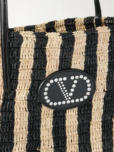 Valentino Garavani Vlogo Signature Small Leather-trimmed Striped Raffia Bucket Bag | Thumbnail 5 Valentino Garavani Vlogo Signature Small Leather-trimmed Striped Raffia Bucket Bag | Thumbnail 5