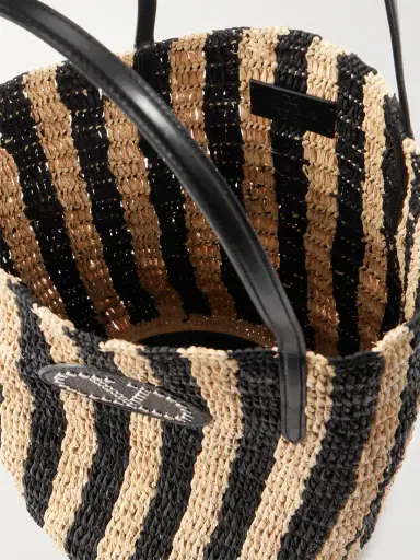 Valentino Garavani Vlogo Signature Small Leather-trimmed Striped Raffia Bucket Bag | Thumbnail 6 Valentino Garavani Vlogo Signature Small Leather-trimmed Striped Raffia Bucket Bag | Thumbnail 6